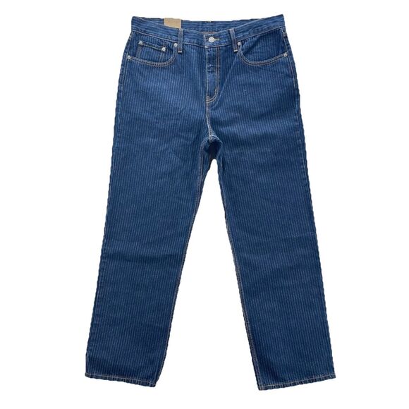 Levi's Low Pro Straight Leg Jeans Men's 27x30 Blue Pinstriped Mid Rise Relaxed - Picture 1 of 12